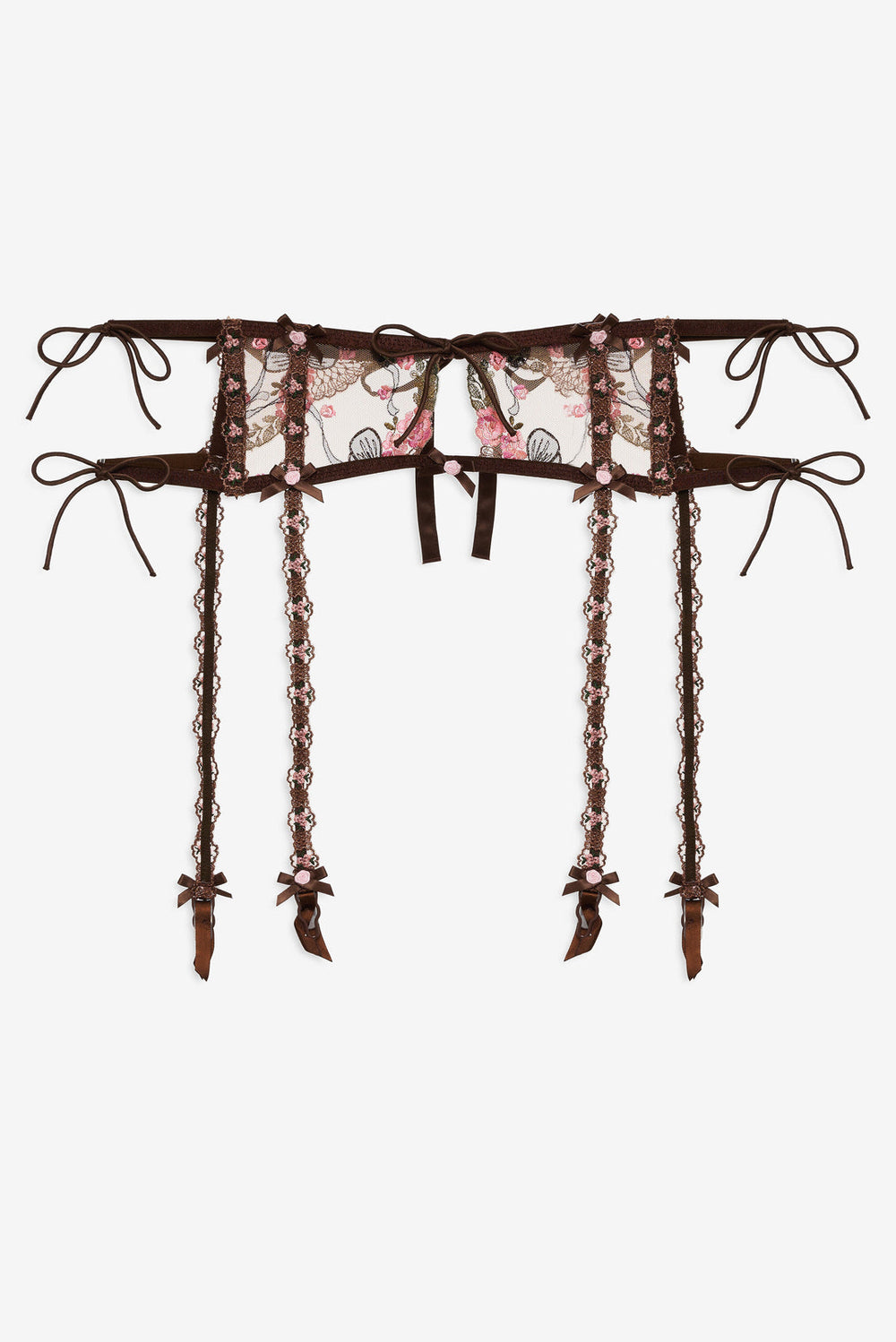 Runaway Bows Garter Belt — Brown
