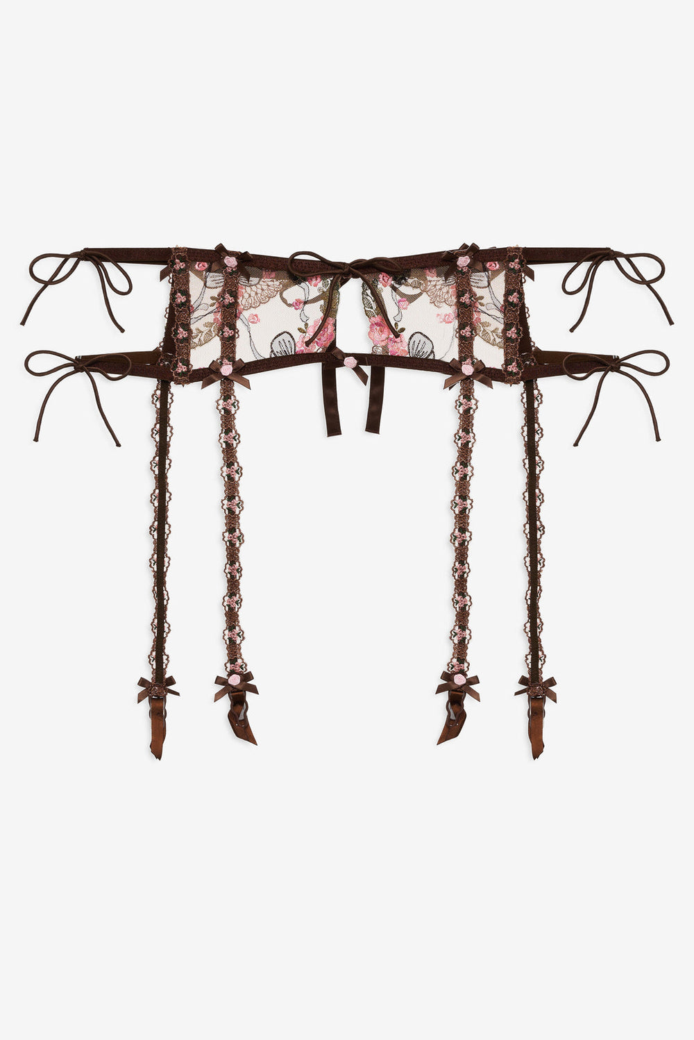 Runaway Bows Garter Belt — Brown