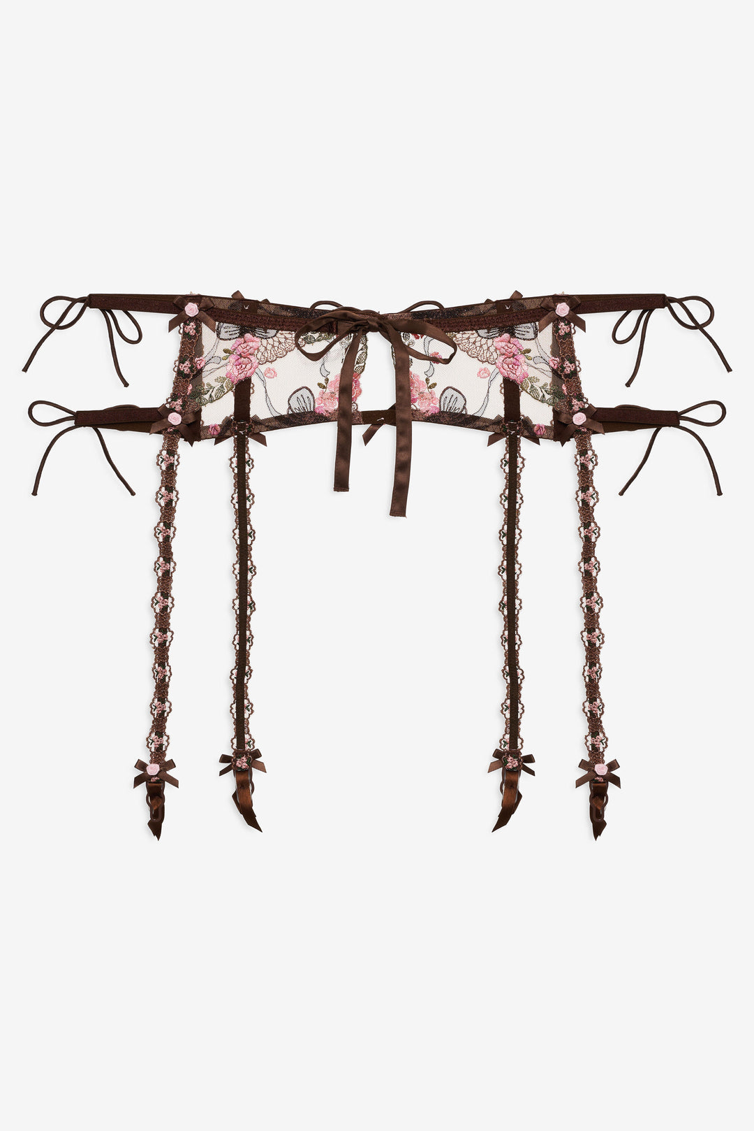 Runaway Bows Garter Belt — Brown