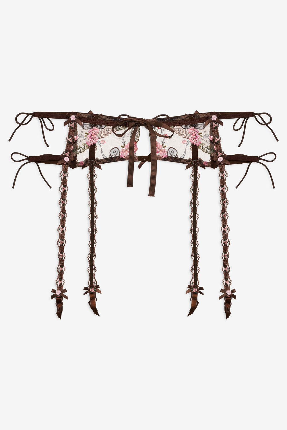 Runaway Bows Garter Belt — Brown