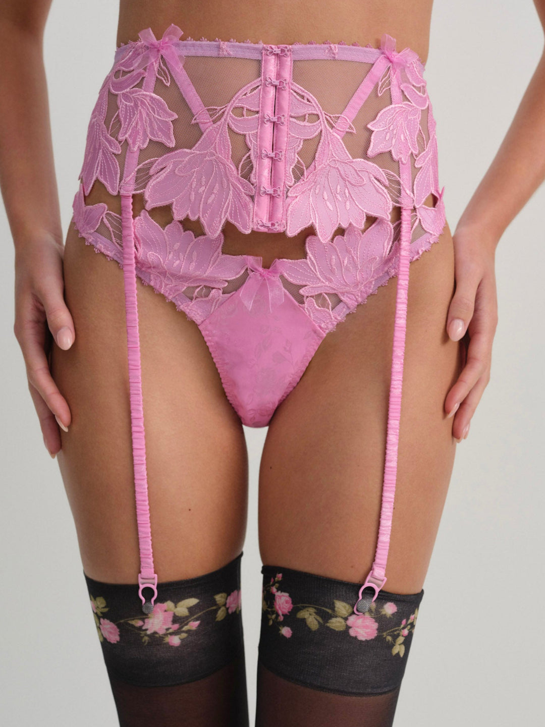 Maye Embroidered Garter Belt — Pink