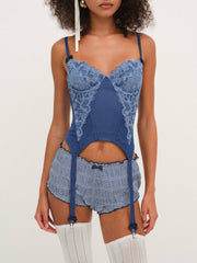 Denim Hearts Bloomer Short — Blue