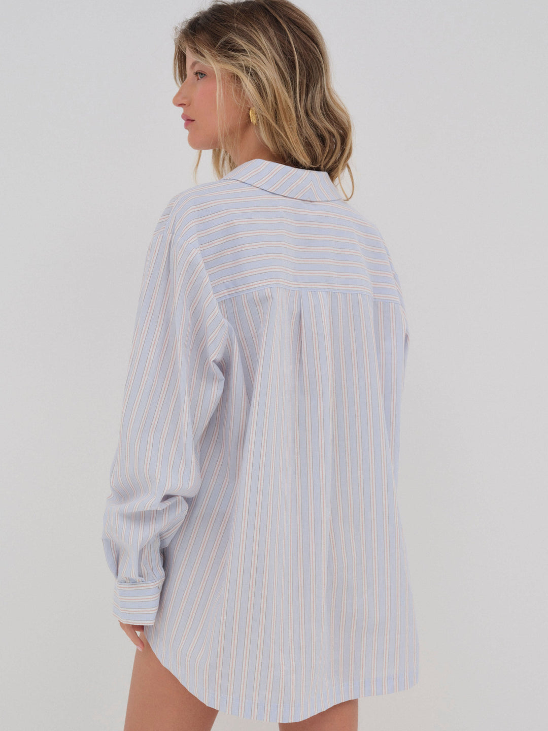Lakeside Stripe Button Down Top — Blue