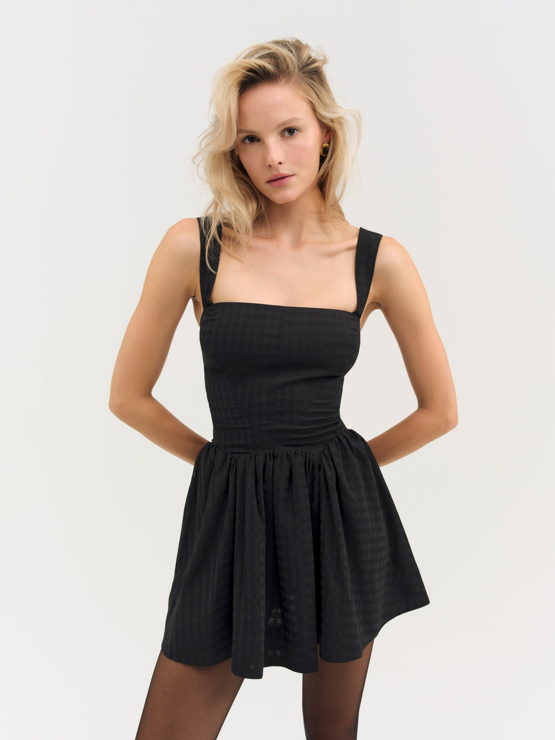 Ginny Gingham Mini Dress — Black