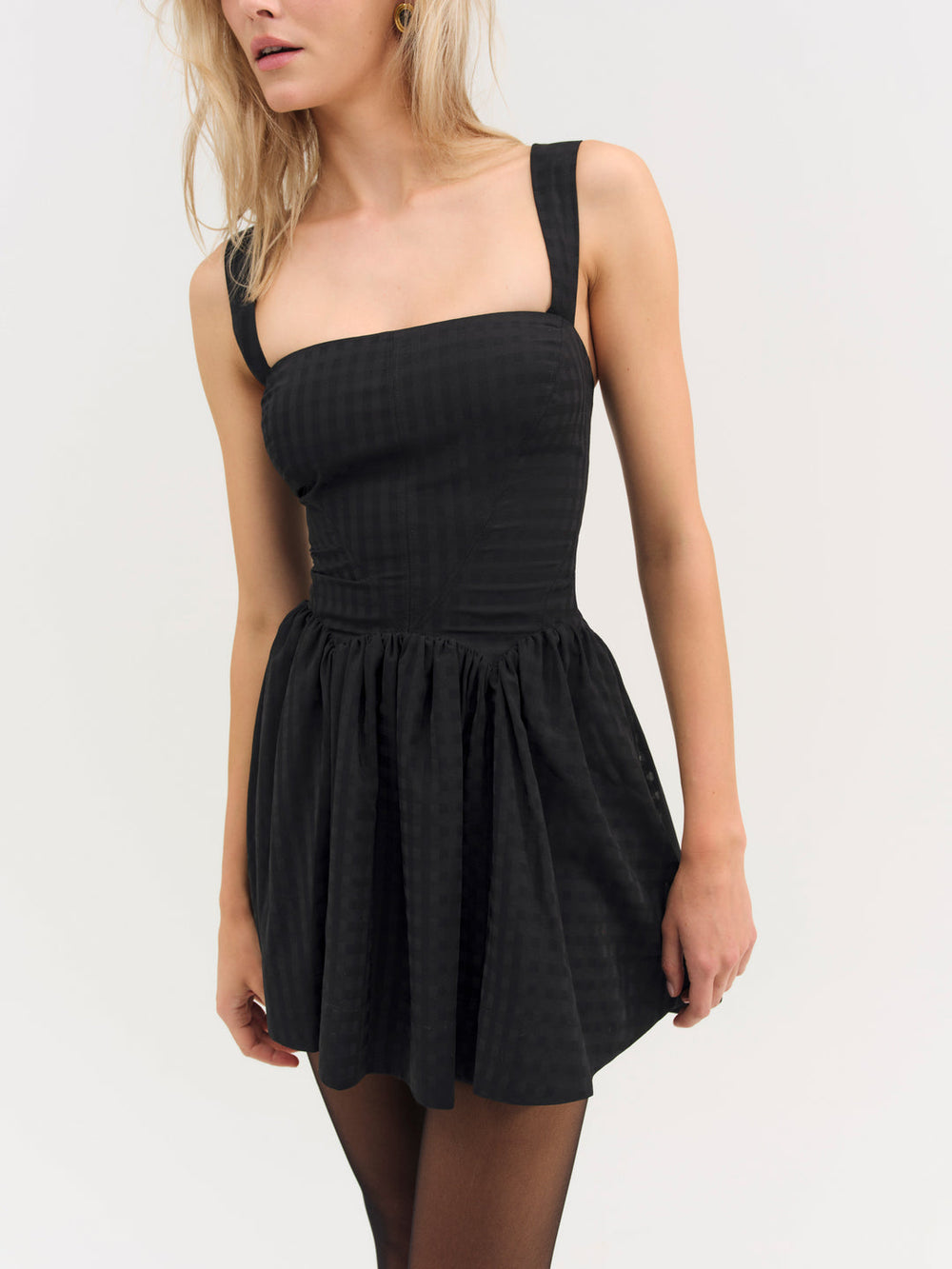 Ginny Gingham Mini Dress — Black