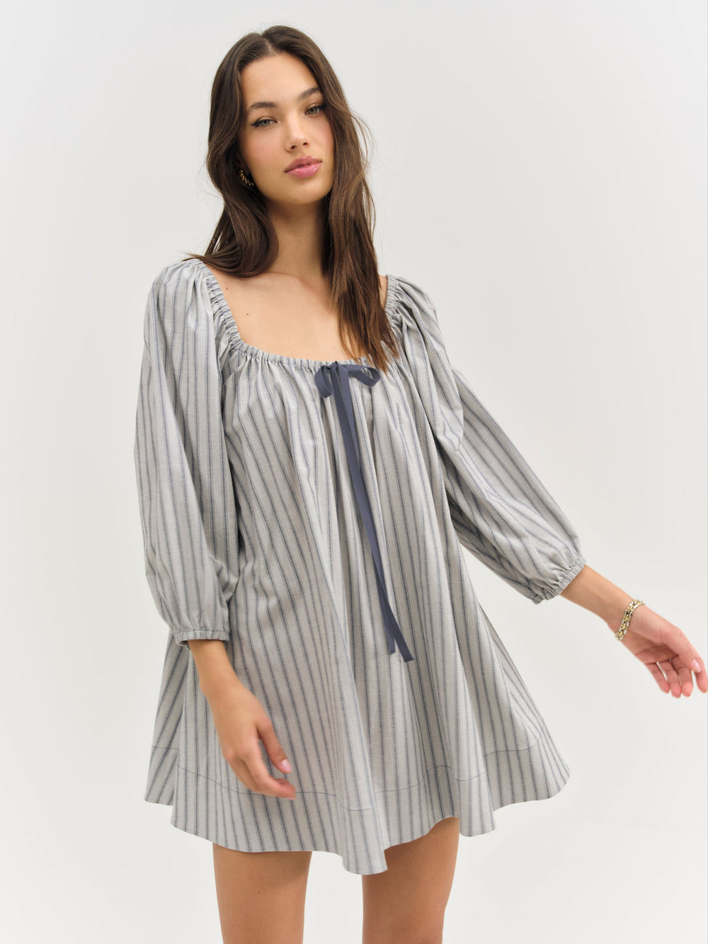 Linen Stripe Mini Dress — Blue