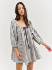 Linen Stripe Mini Dress — Blue