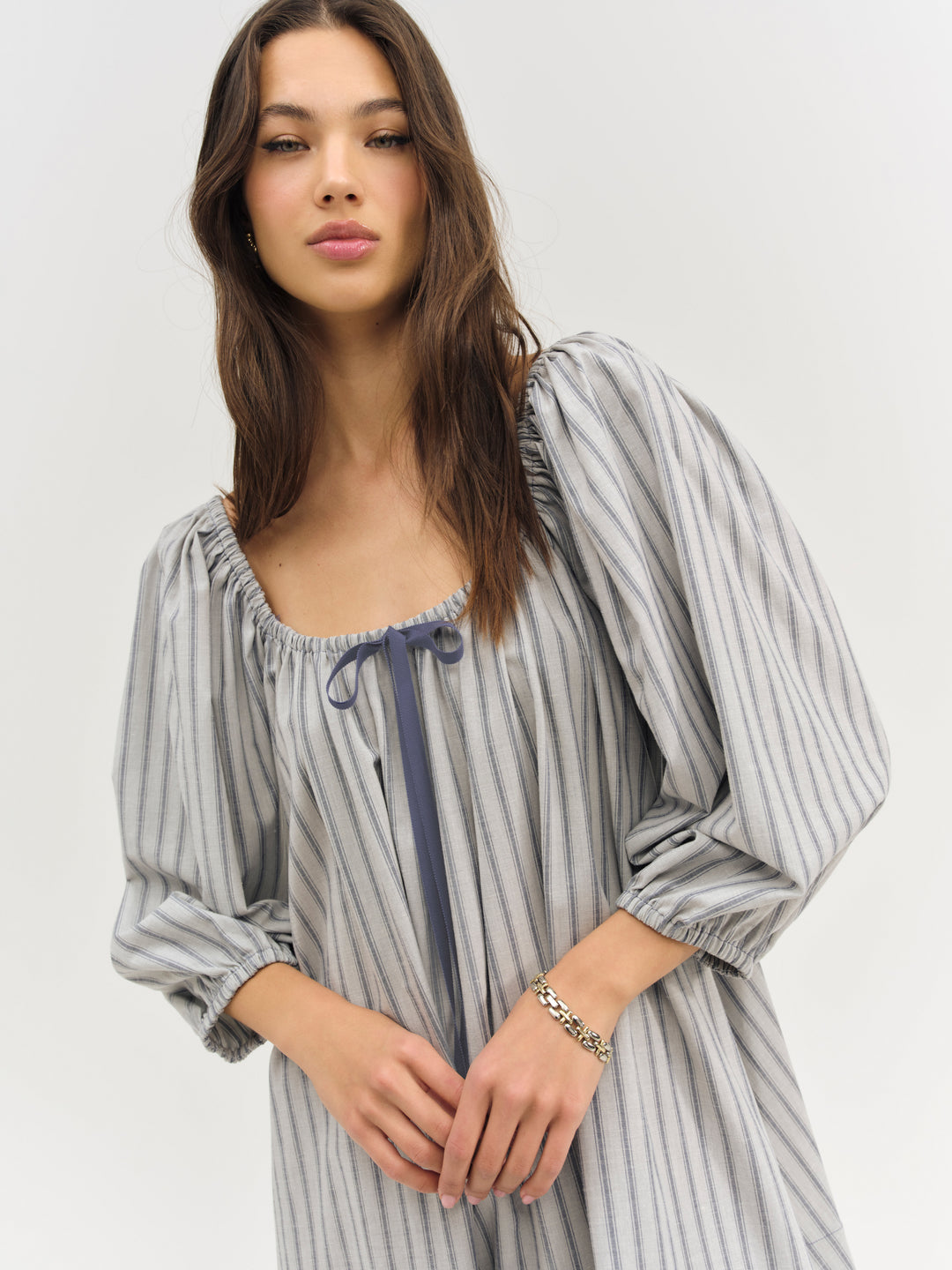 Linen Stripe Mini Dress — Blue
