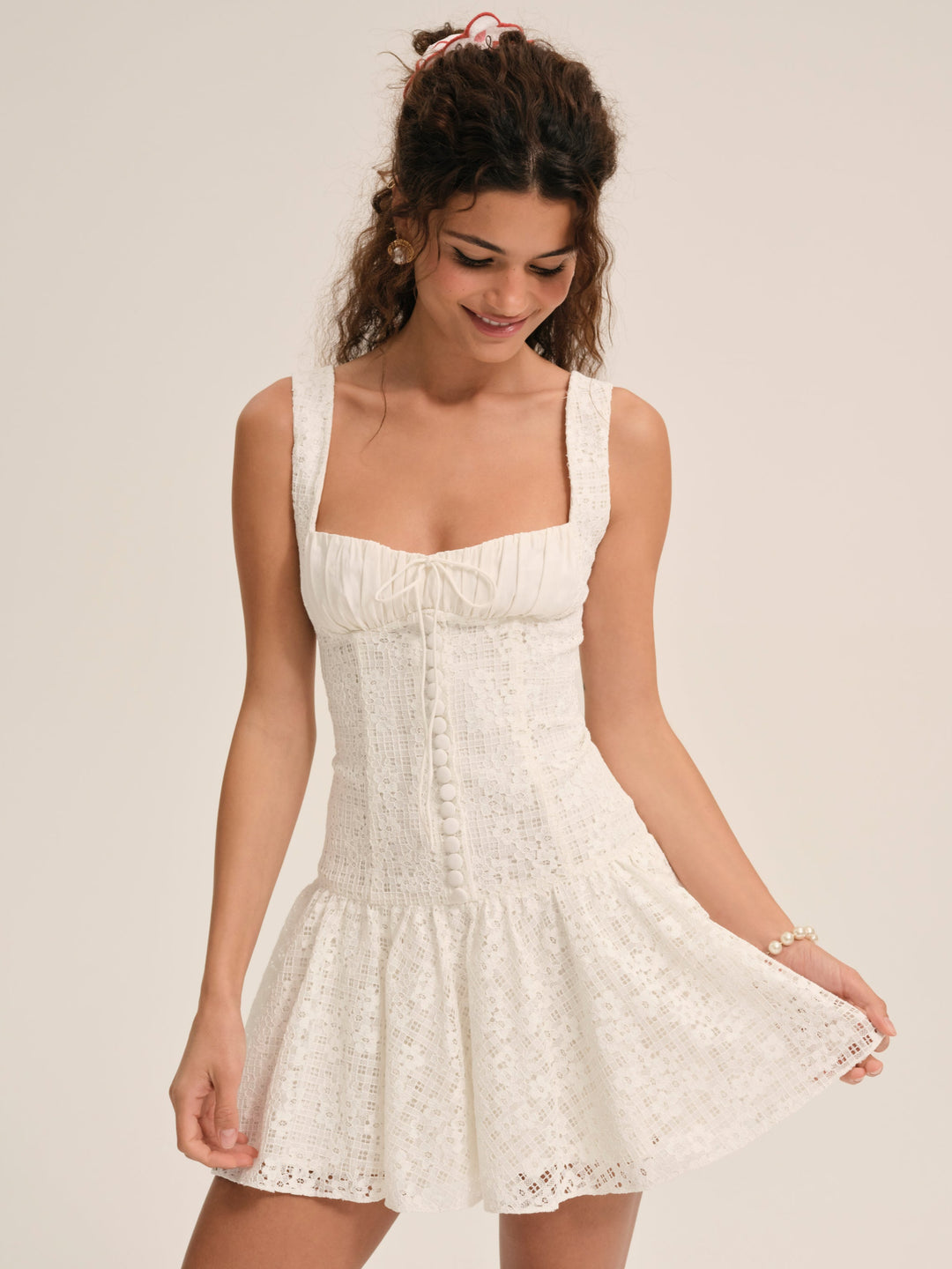 Daisy Lace Mini Dress — White