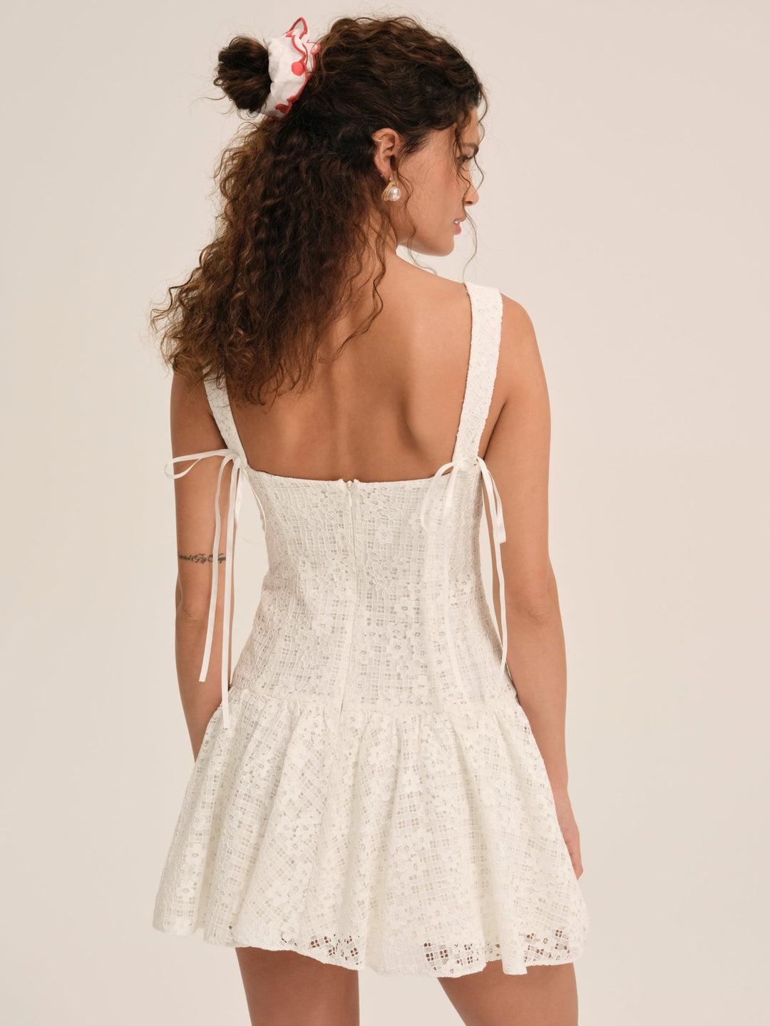 Daisy Lace Mini Dress — White