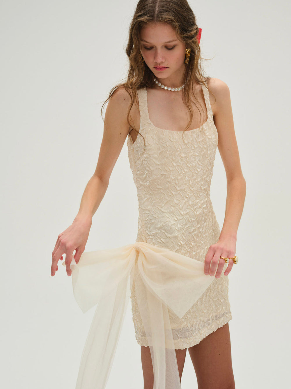 Frosted Organza Mini Dress — Cream