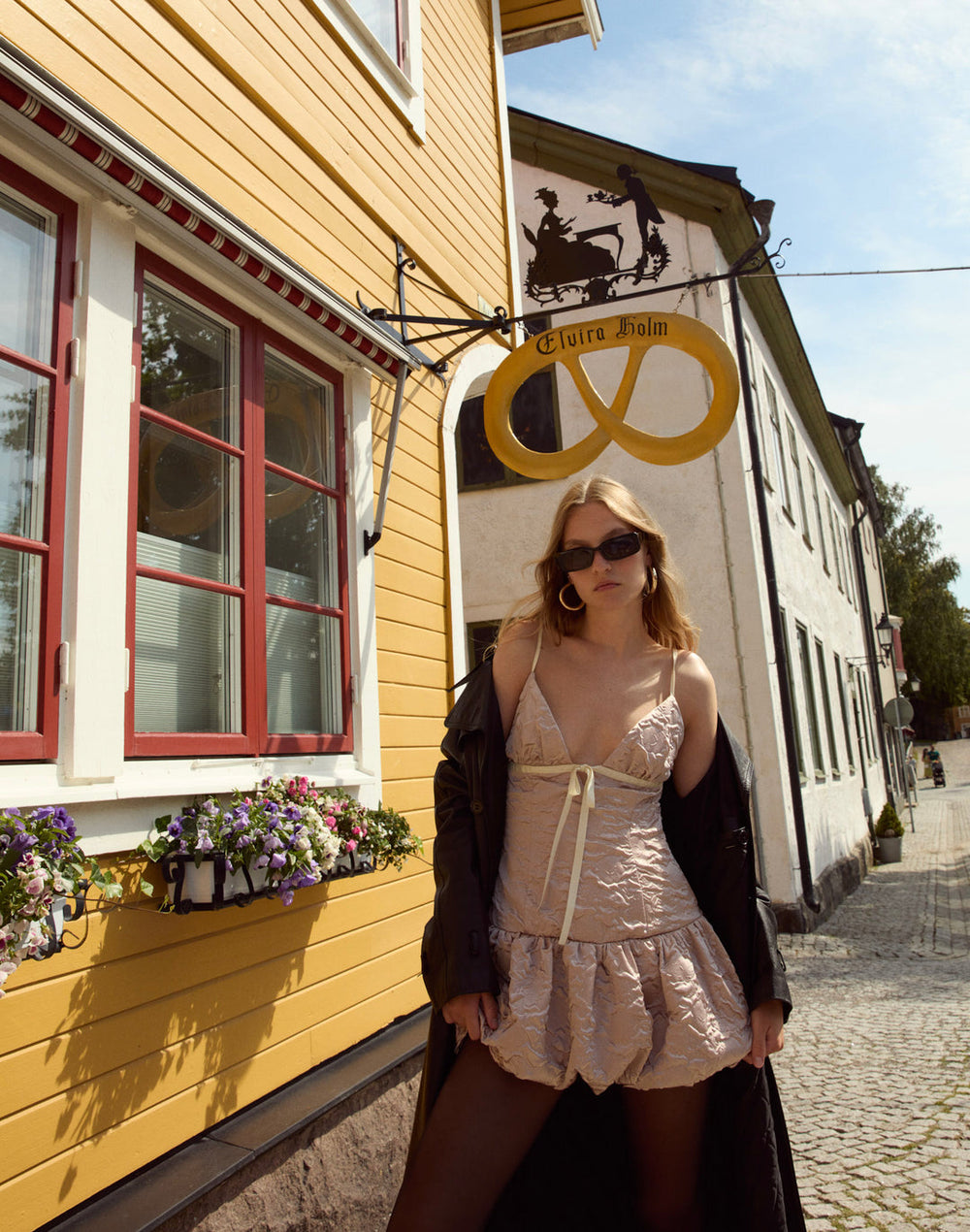 Flower Satin Mini Dress — Pink