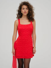 Frosted Organza Mini Dress — Red