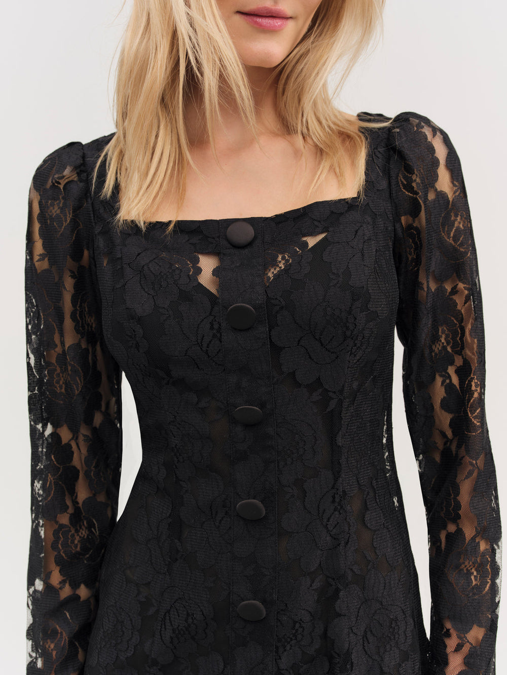 Claudia Rose Lace Long Sleeve Mini Dress — Black