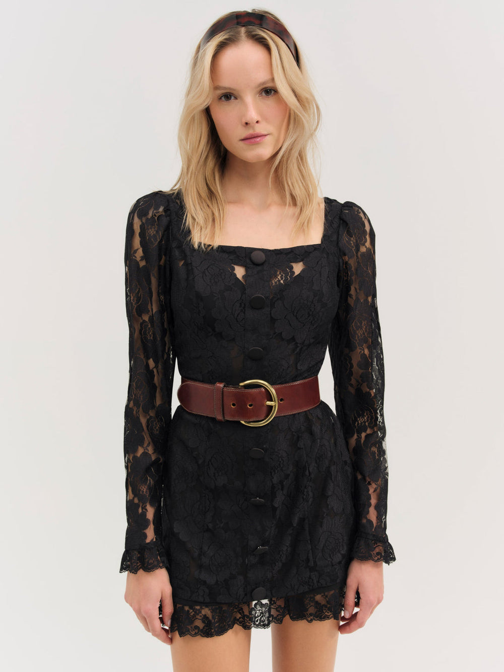 Claudia Rose Lace Long Sleeve Mini Dress — Black
