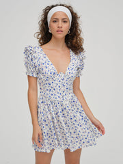 Paulina Puff Sleeve Dress — Blue