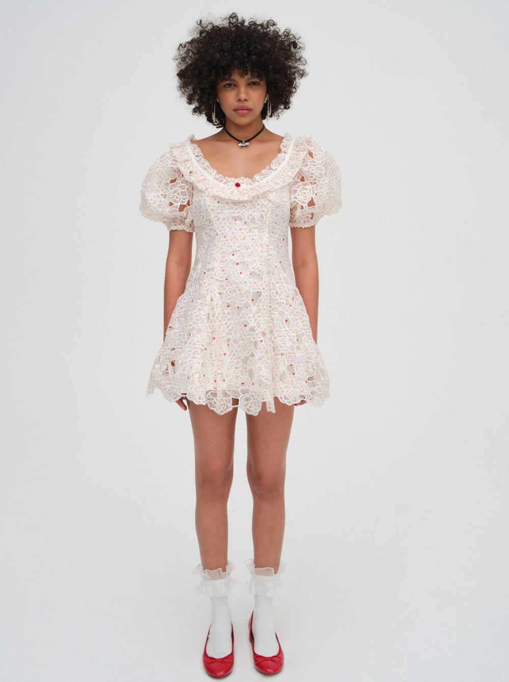 Aphrodite Embroidered Mini Dress — White