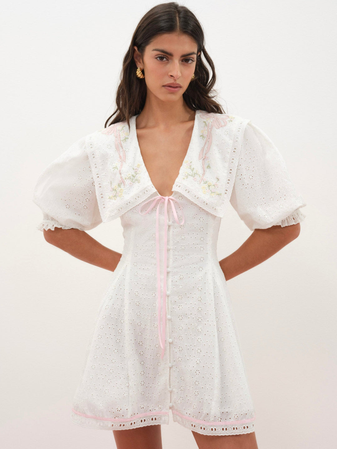 Mi Amore Embroidered Mini Dress — White