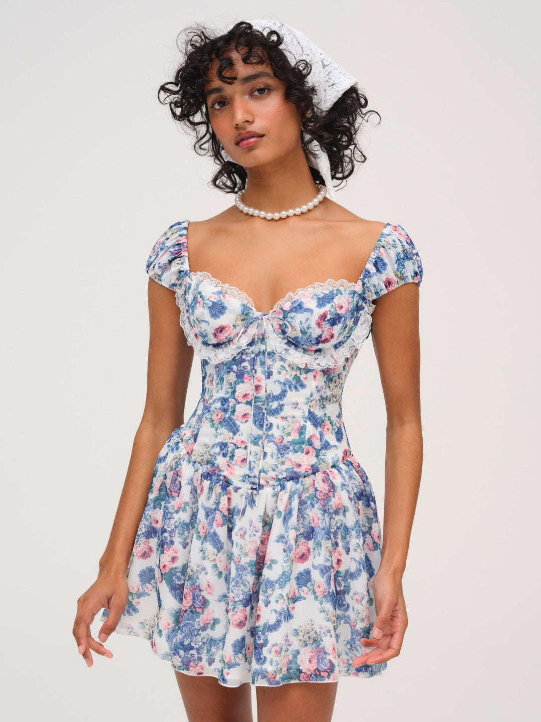 Audrey Floral Mini Dress — Blue