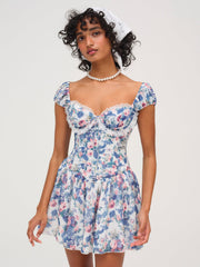 Audrey Floral Mini Dress — Blue