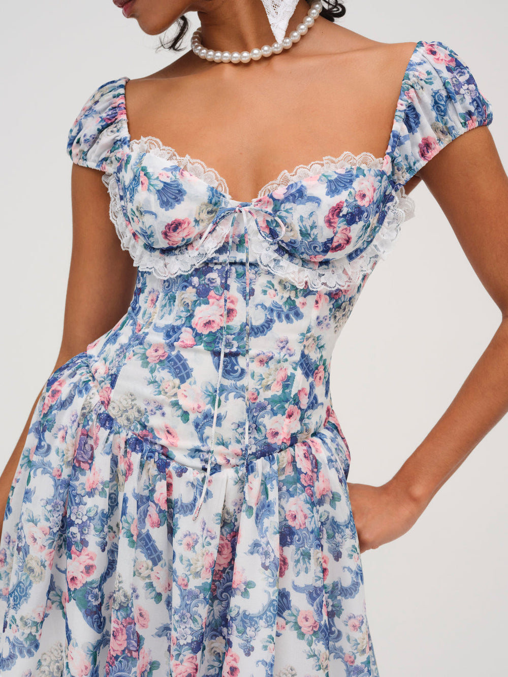 Audrey Floral Mini Dress — Blue