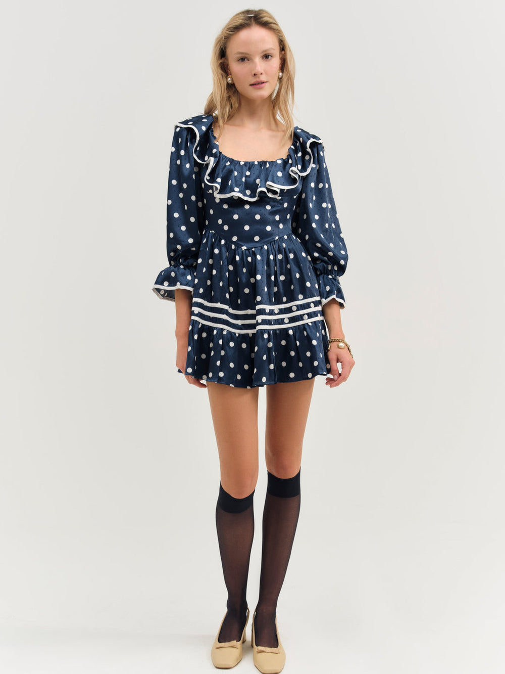Seaside Dot Mini Dress — Navy