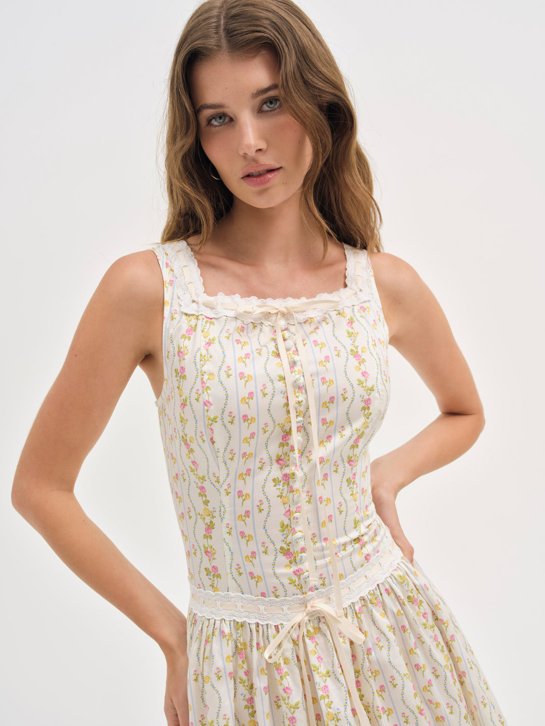 Brigitta Floral Midi Dress — Ivory