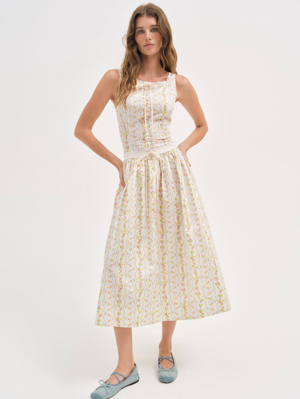 Brigitta Floral Midi Dress — Ivory