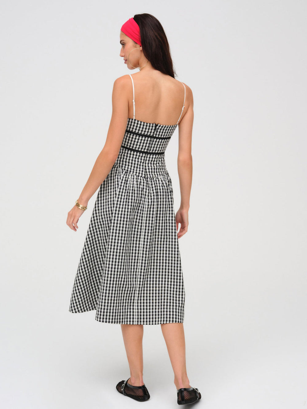 Georgia Gingham Midi Dress — Black