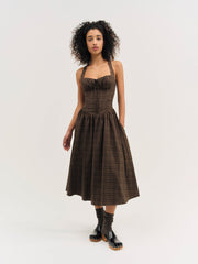 University Plaid Midi Dress — Brown