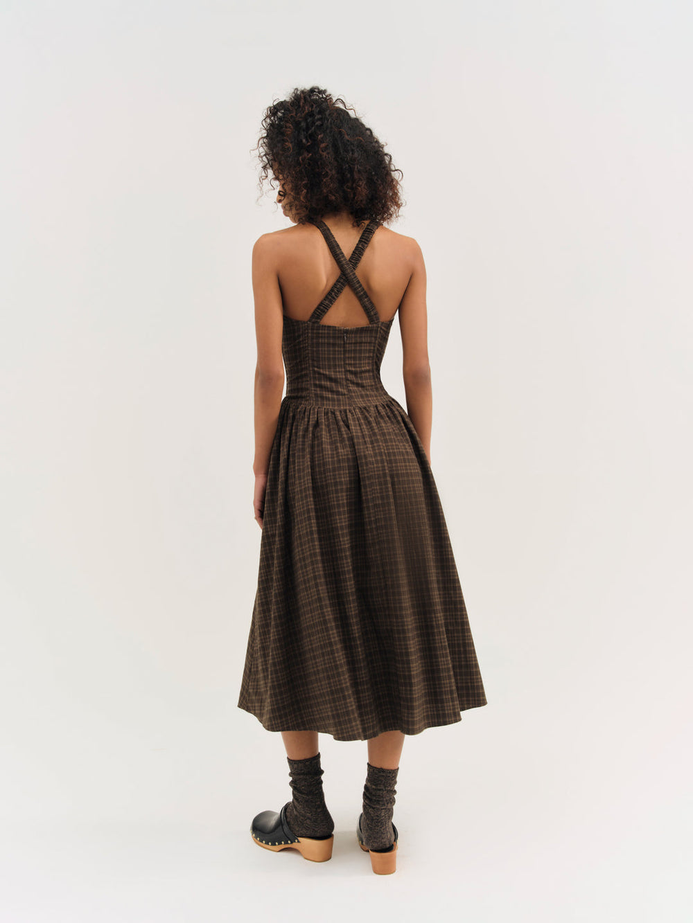University Plaid Midi Dress — Brown
