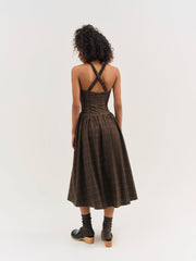 University Plaid Midi Dress — Brown