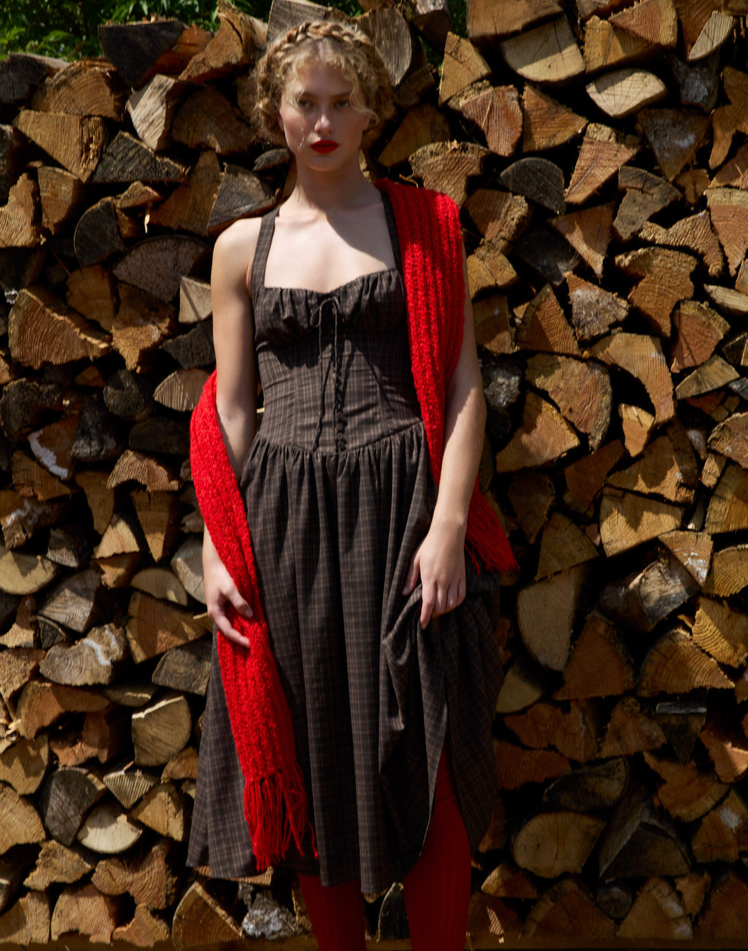 University Plaid Midi Dress — Brown