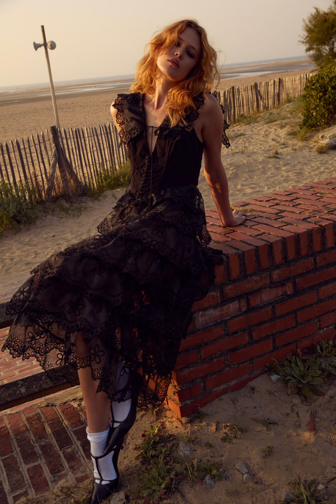 Daisy Eyelet Midi Dress — Black