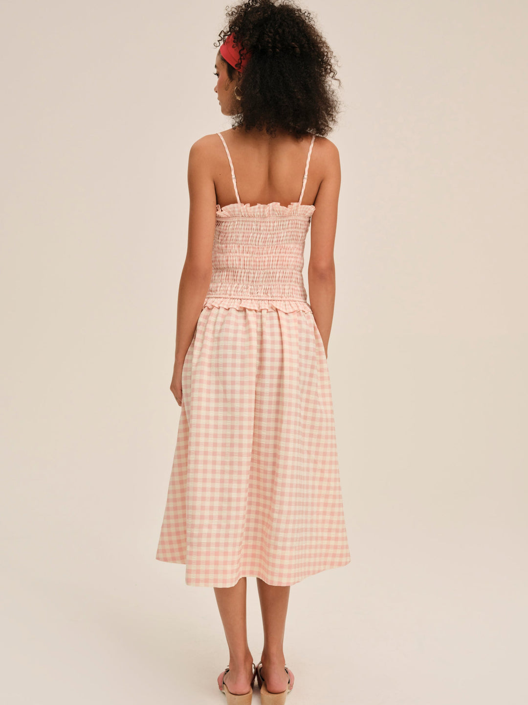 Petal Gingham Midi Dress — Peach