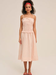 Petal Gingham Midi Dress — Peach