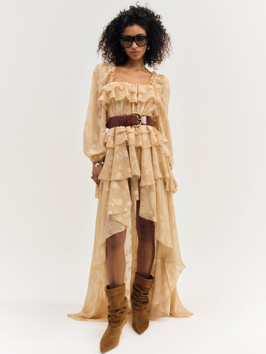 Colette Satin Burnout Maxi Dress — Taupe